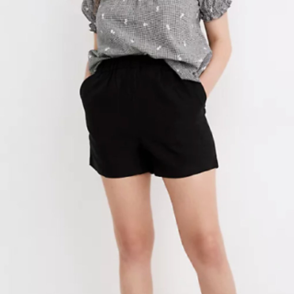 Madewell Linen-Blend Easy Pull-On Shorts in Black Size L NWT $49.50 MD168